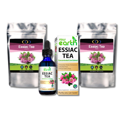 Essiac Tea products - herbal tea bags and liquid extract for wellness.