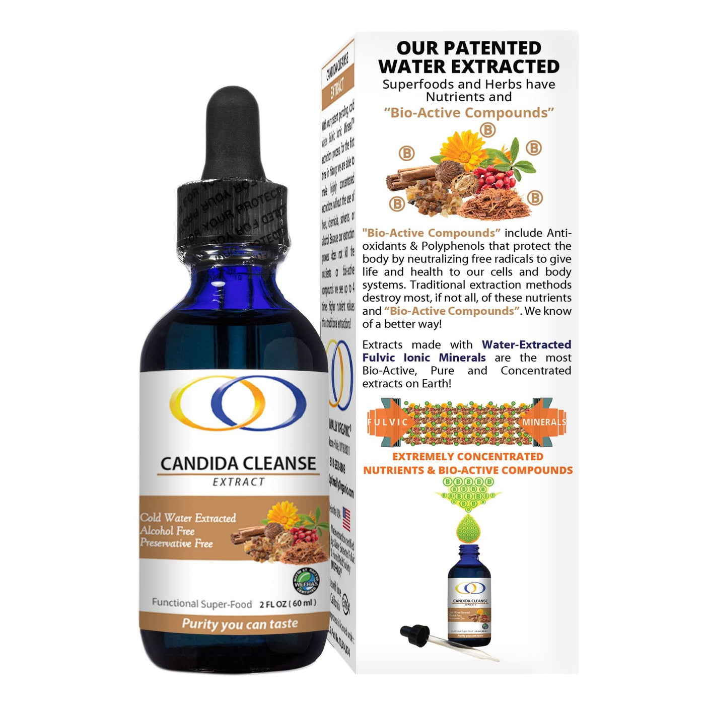 Candida Cleanse Extract 2oz with patented water extraction. Rich in bio-active compounds and fulvic minerals to support gut health and candida detox.