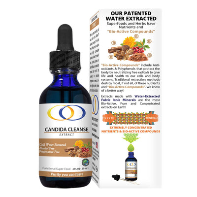 Candida Cleanse Extract 2oz with patented water extraction. Rich in bio-active compounds and fulvic minerals to support gut health and candida detox.