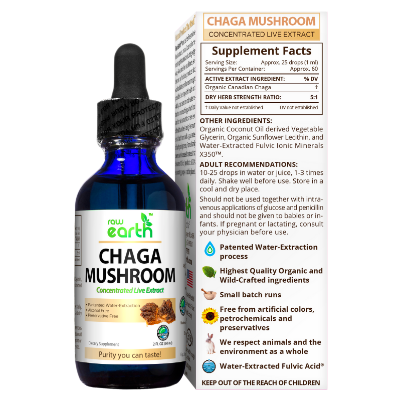 Raw Earth Chaga Mushroom Extract 2oz - Optimally Organic